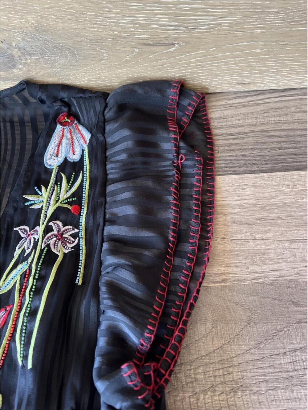 Anthropologie Not So Serious Corsica Beaded Embroidered Floral Black Dress Sz 6P - Picture 7 of 9